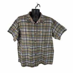 DeWalt Men’s Plaid Button Front Work Shirt Plaid Grey Yellow Size XXL